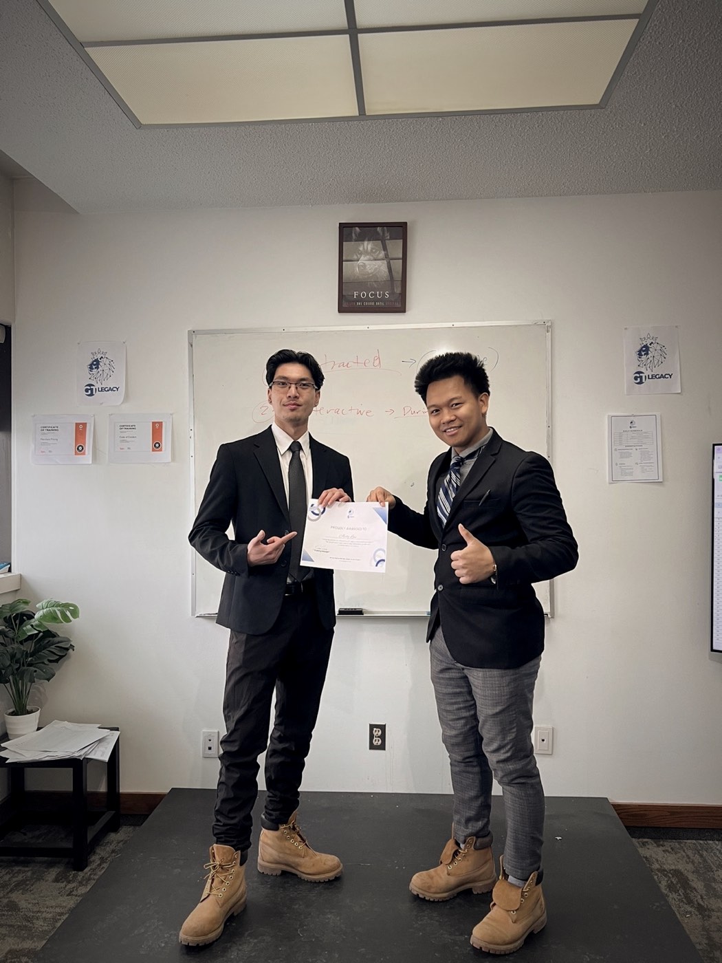 A leader presenting a certificate