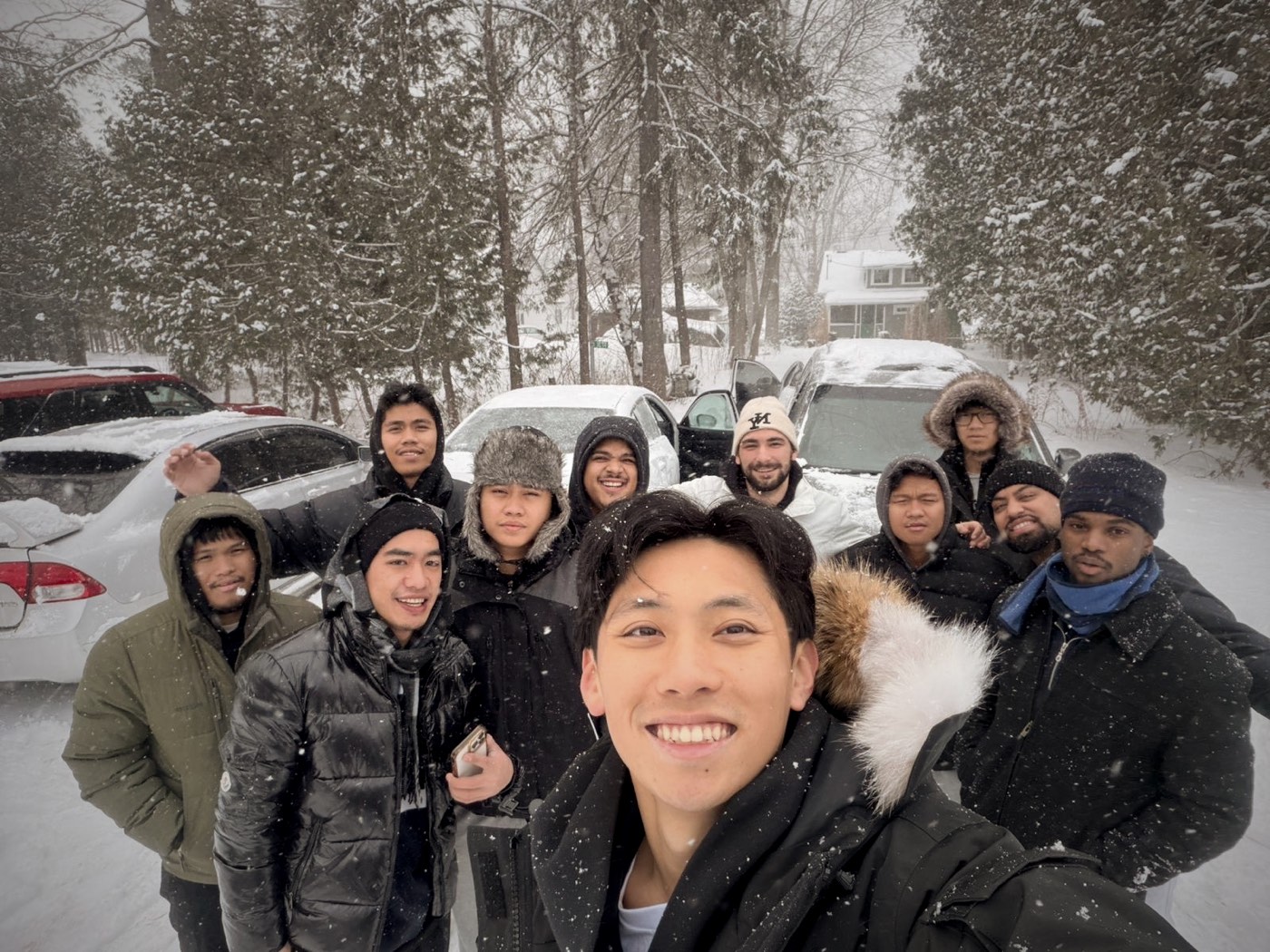 A winter retreat team selfie